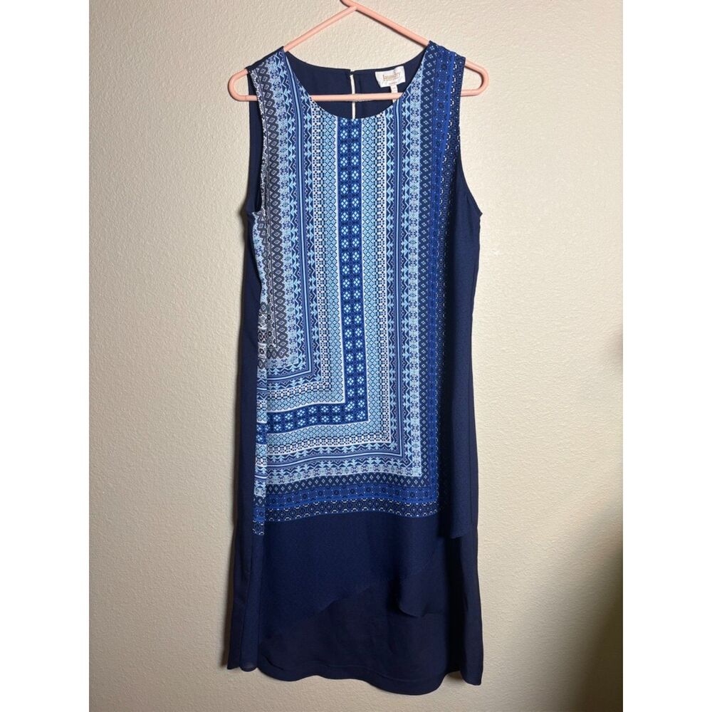 Laundry by Shelli Segal sleeveless popover dress in navy blue with print size 14